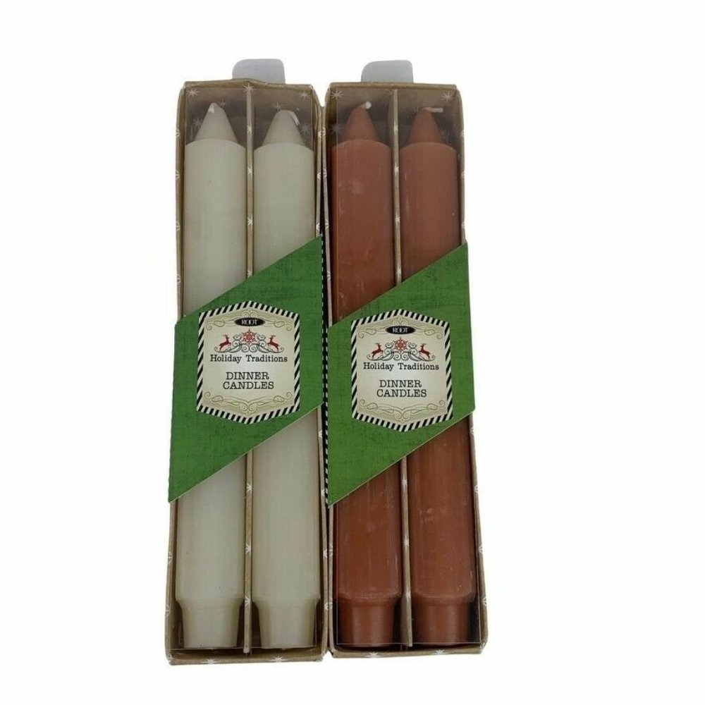 Root Holiday Traditions Square Dinner Candles 9 in Ivory Rust (4 Candles Total)